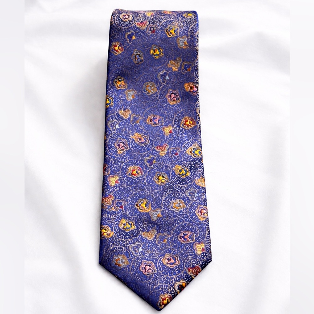 Holland & Sherry Men's Blue Floral Silk Tie 100% Silk MSRP $130 NWT